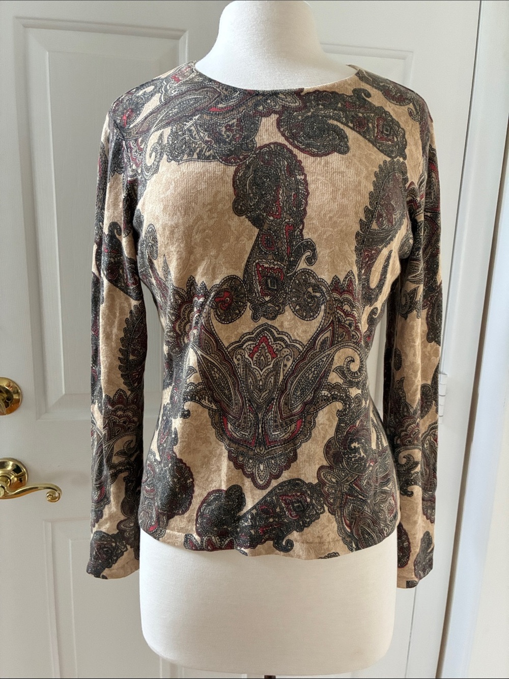 Vintage Talbots cashmere/silk tan paisley pullover